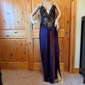 Dreamgirl Maxi Lingerie Gown Purple Satin Black Lace XL Whimsigoth Sequins